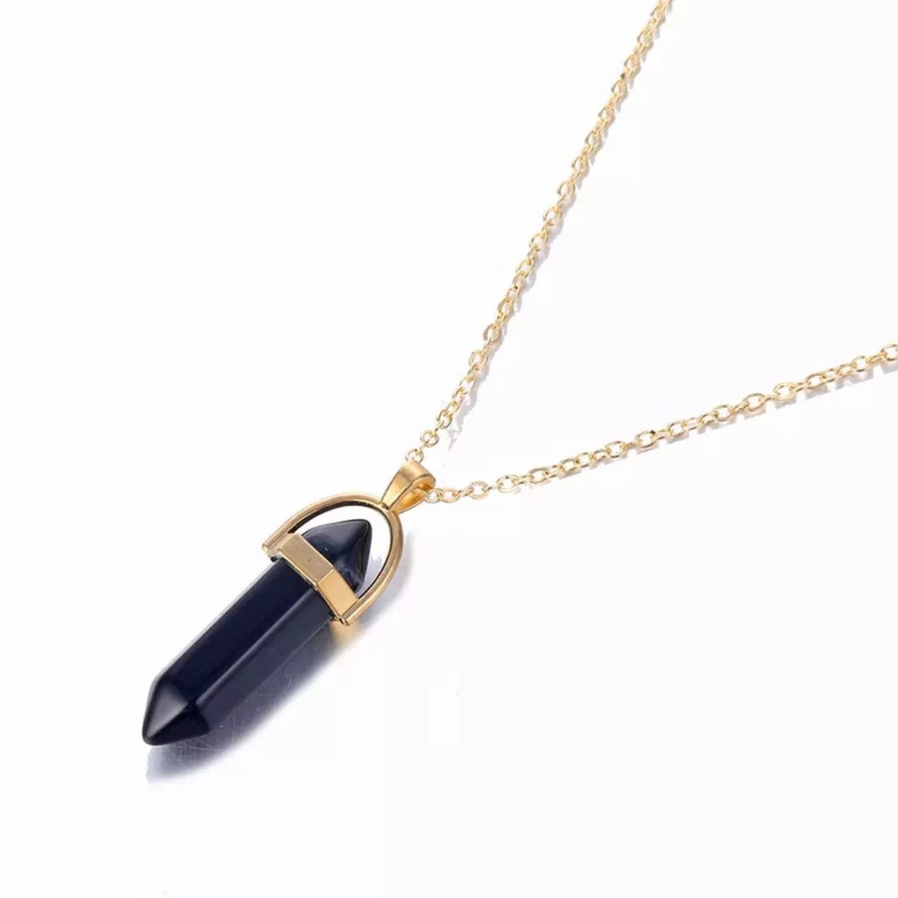 Black quartz crystal necklace boho gold chain bohemian yogi meditation crystals